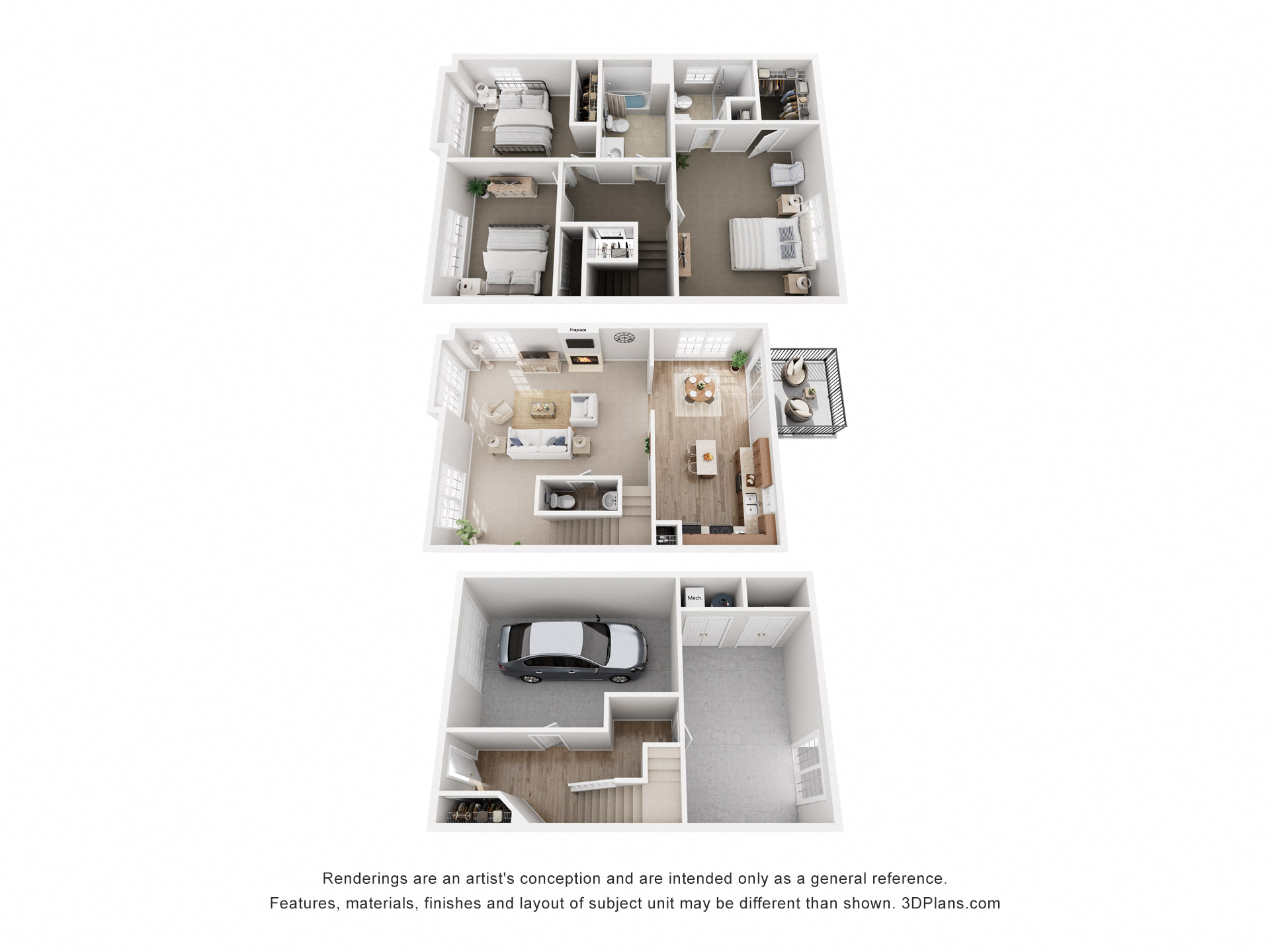 Floor plan for 3 beds, 2.5 baths, 2070 sqft